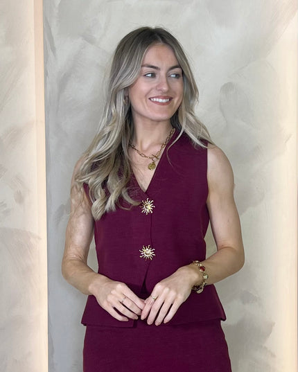 Fine Knit Waistcoat - Burgundy