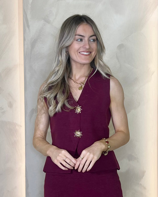 Fine Knit Waistcoat - Burgundy