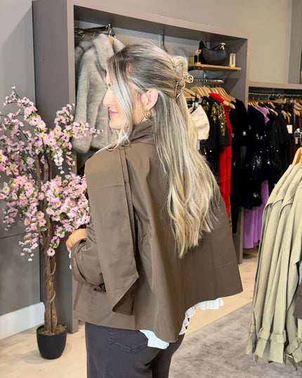 Cropped Tie Neck Trench - Brown