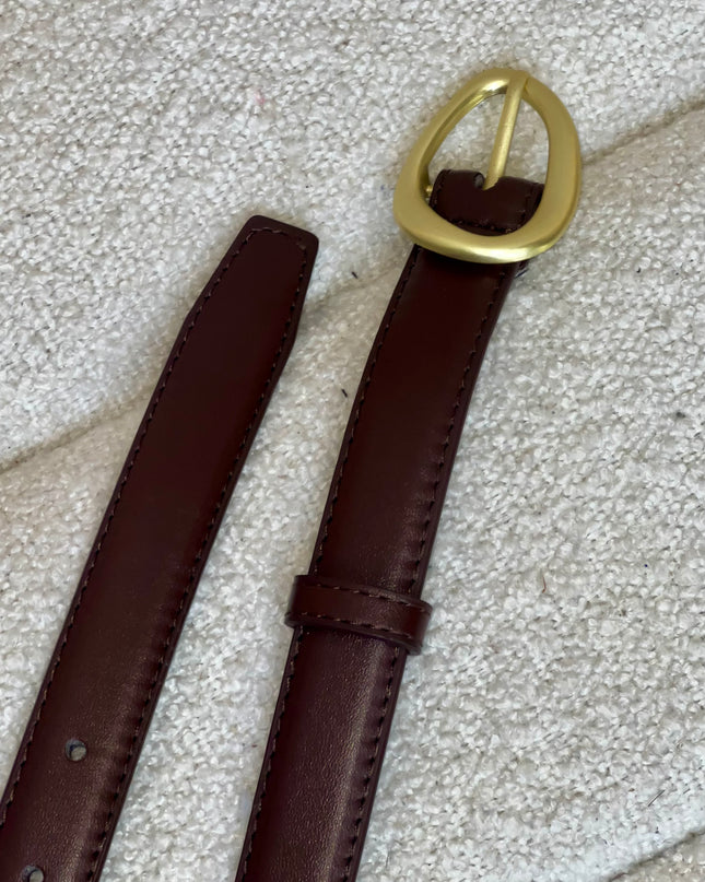 Gold Buckle Belt - Brown