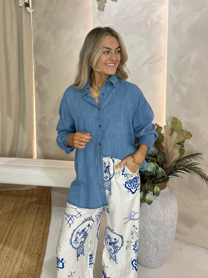 Bow Back Soft Denim Shirt - Blue