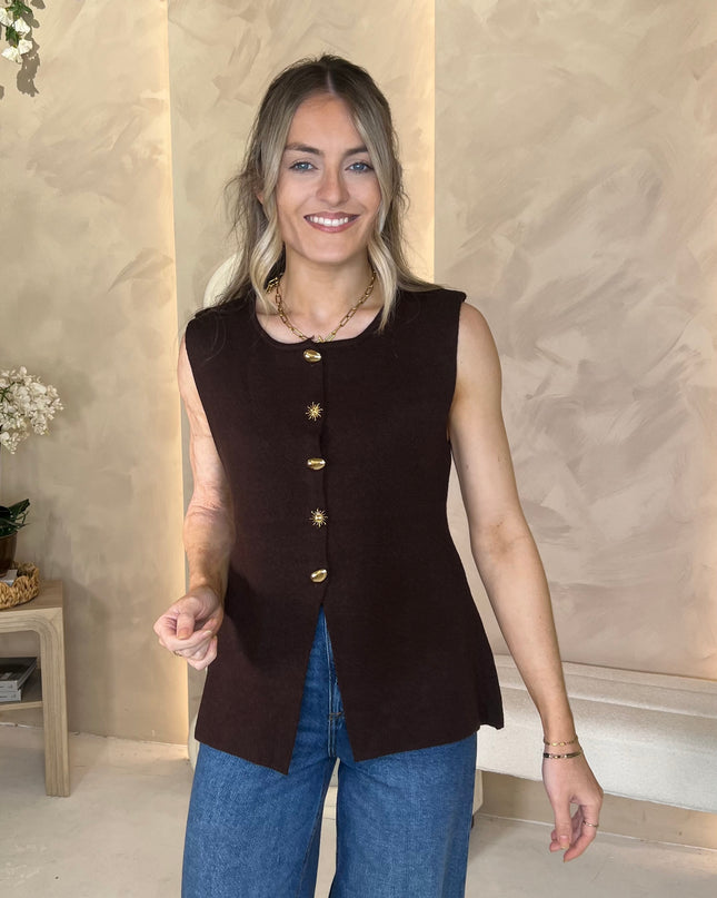 Longline Knit Vest -Coffee