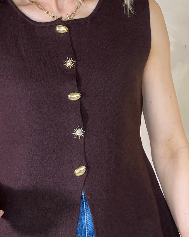 Longline Knit Vest -Coffee