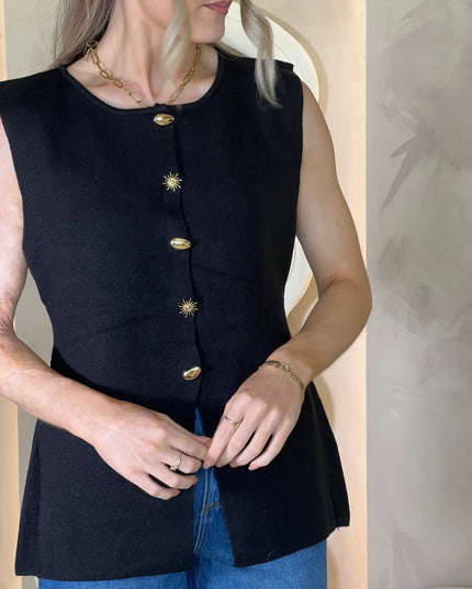 Longline Knit Vest - Black