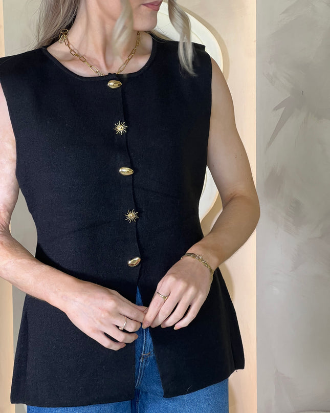 Longline Knit Vest - Black