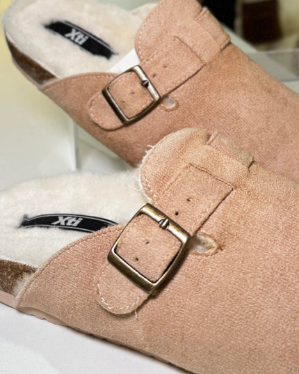 Fur Lined Mules - Beige