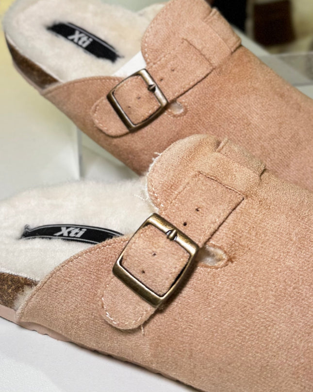 Fur Lined Mules - Beige