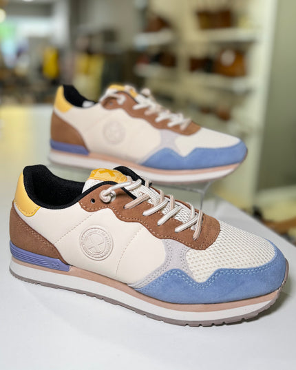 Multi Textile Colour Block Sneaker - Beige/Lemon/Blue
