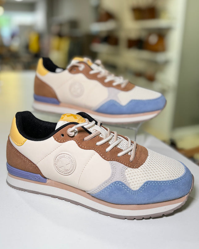 Multi Textile Colour Block Sneaker - Beige/Lemon/Blue