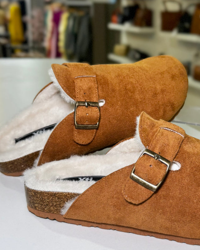 Fur Lined Mules - Camel
