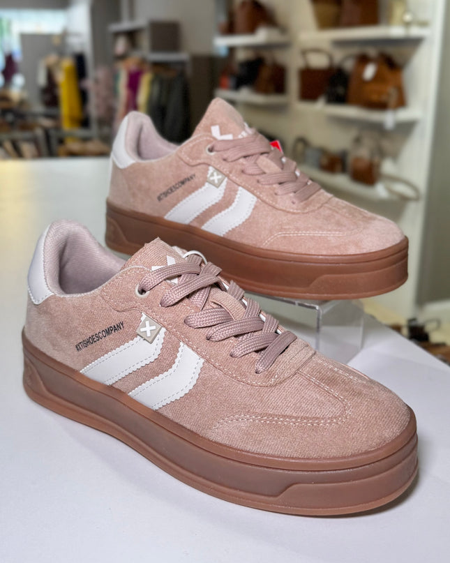 Suede Platform Sneaker - Beige/White