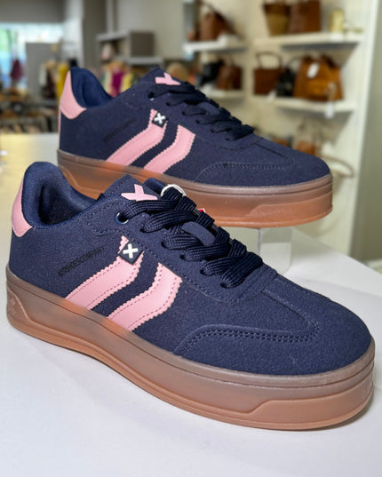 Suede Platform Sneaker - Navy/Coral