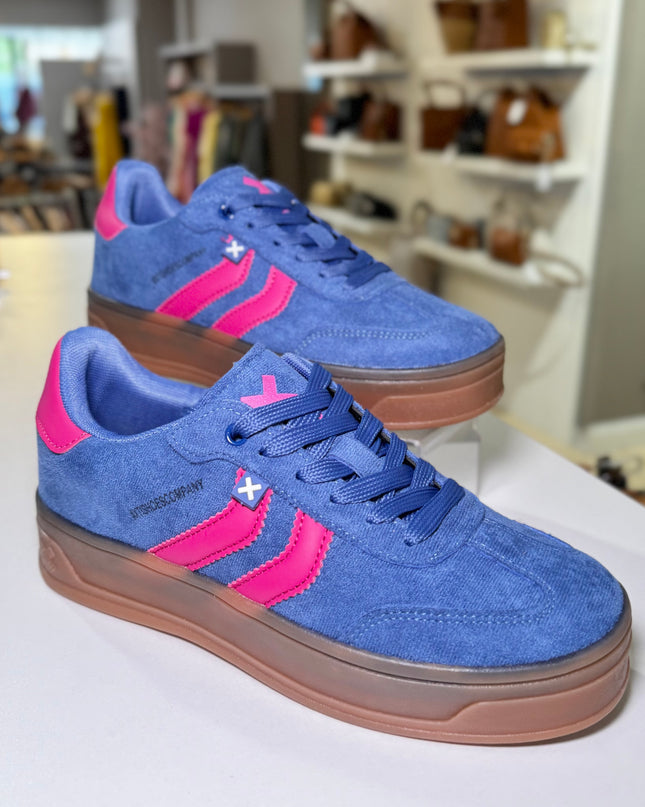 Suede Platform Sneaker - Blue/Pink