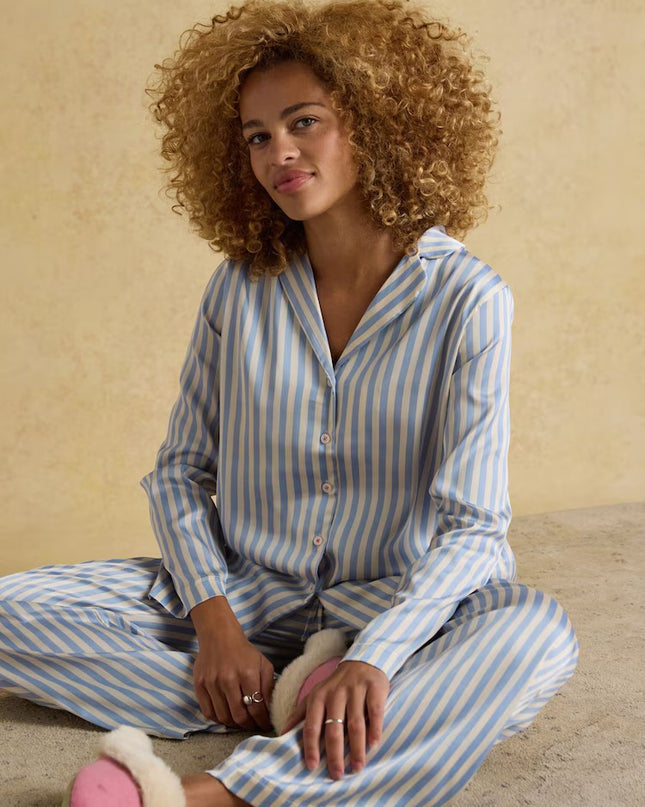 Joules Bonnie Satin Pyjama Set - Blue Stripe