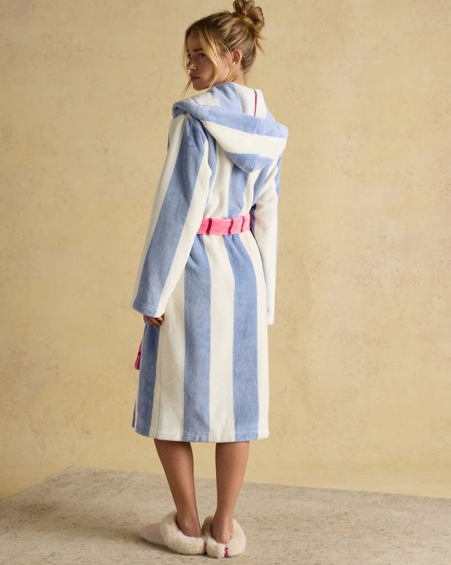 Joules Luna Fleece Dressing Gown - Cream/Blue Stripe