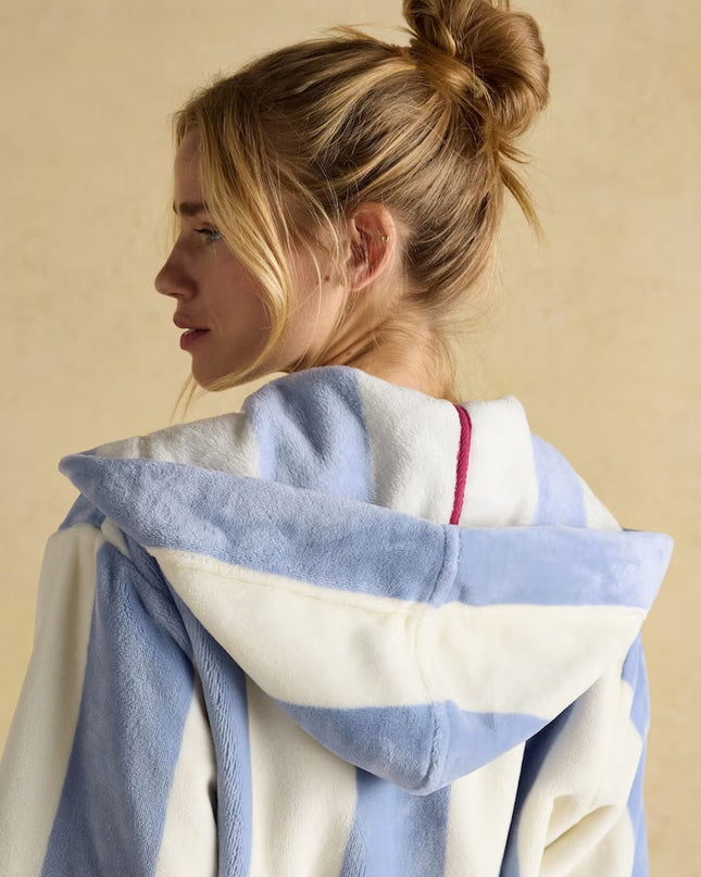 Joules Luna Fleece Dressing Gown - Cream/Blue Stripe