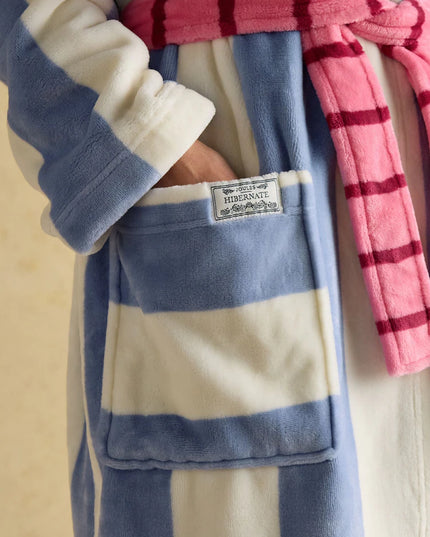 Joules Luna Fleece Dressing Gown - Cream/Blue Stripe