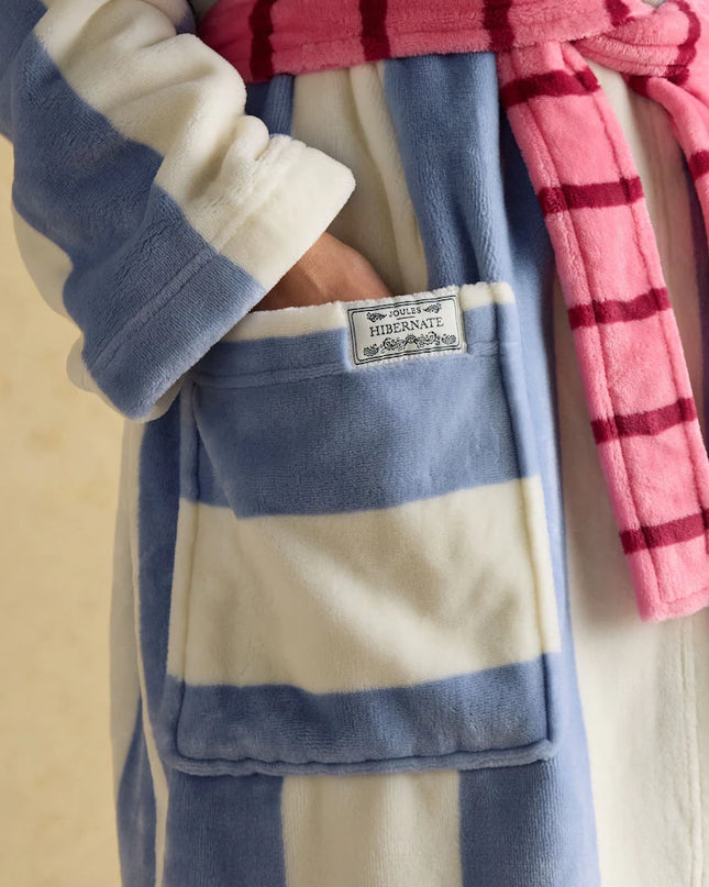Joules Luna Fleece Dressing Gown - Cream/Blue Stripe
