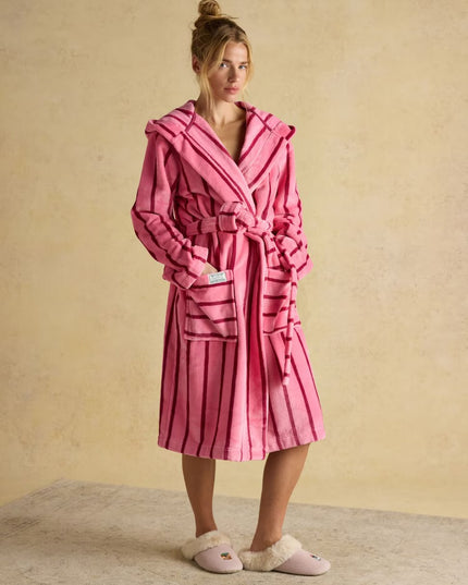 Joules Luna Fleece Dressing Gown - Pink Stripe