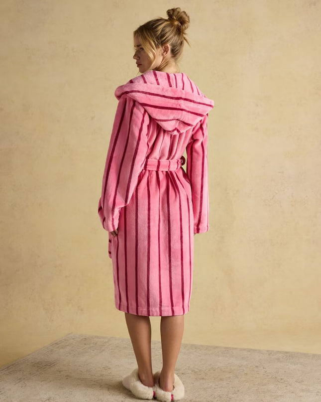 Joules Luna Fleece Dressing Gown - Pink Stripe