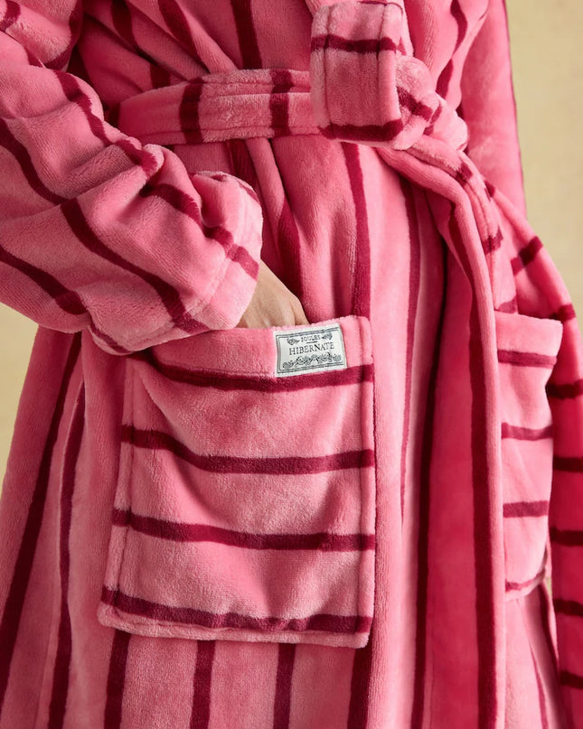 Joules Luna Fleece Dressing Gown - Pink Stripe