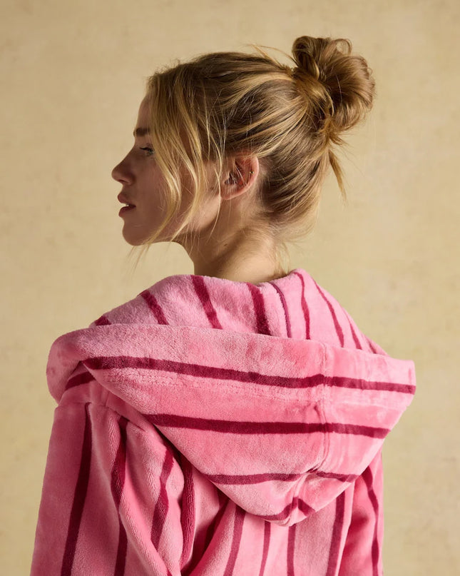 Joules Luna Fleece Dressing Gown - Pink Stripe