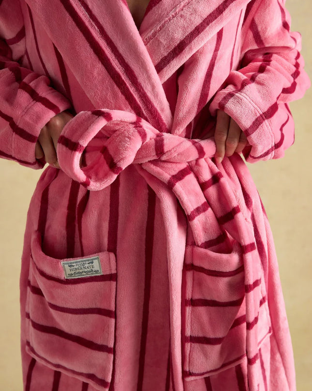 Joules Luna Fleece Dressing Gown - Pink Stripe