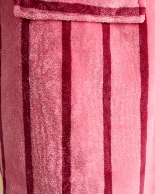 Joules Luna Fleece Dressing Gown - Pink Stripe