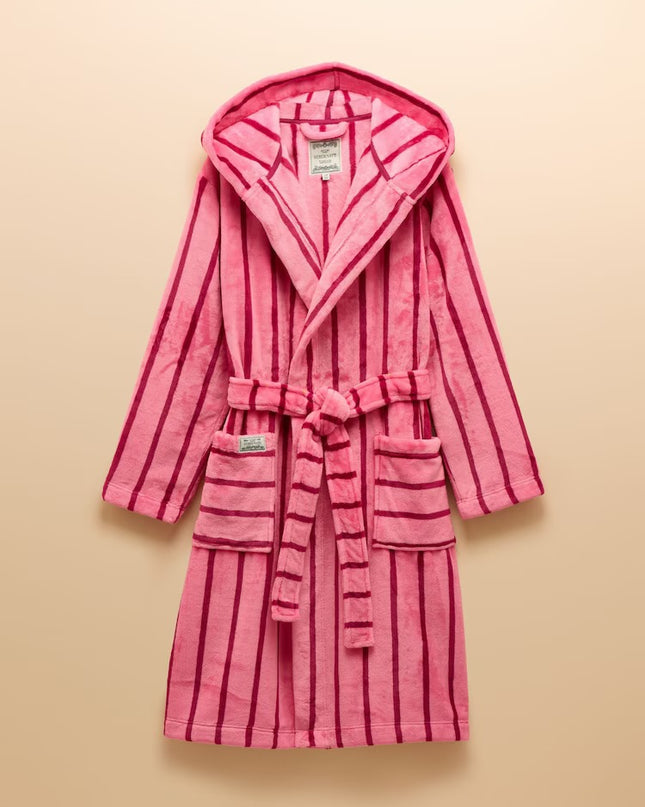 Joules Luna Fleece Dressing Gown - Pink Stripe