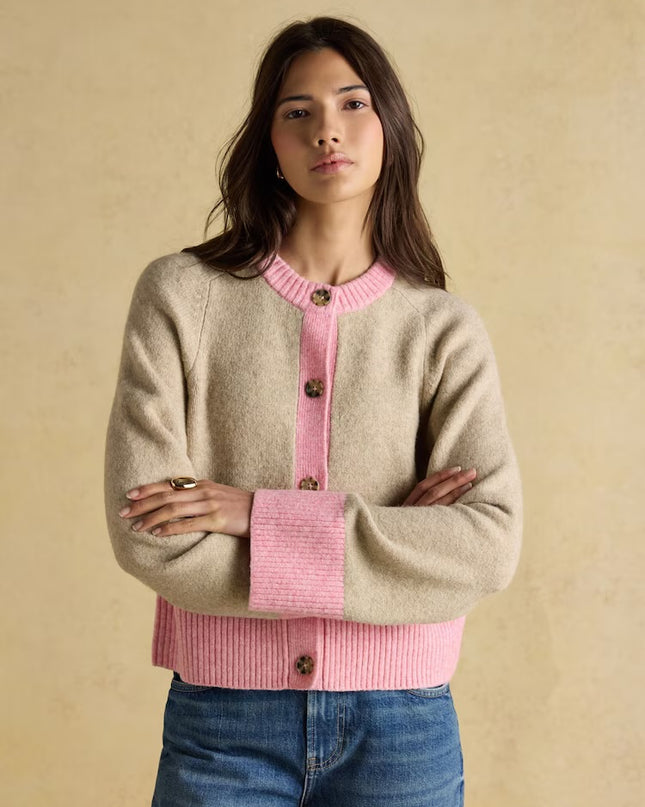 Joules Nora Knitted Cardigan - Oat/Pink