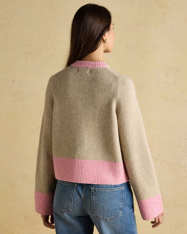 Joules Nora Knitted Cardigan - Oat/Pink