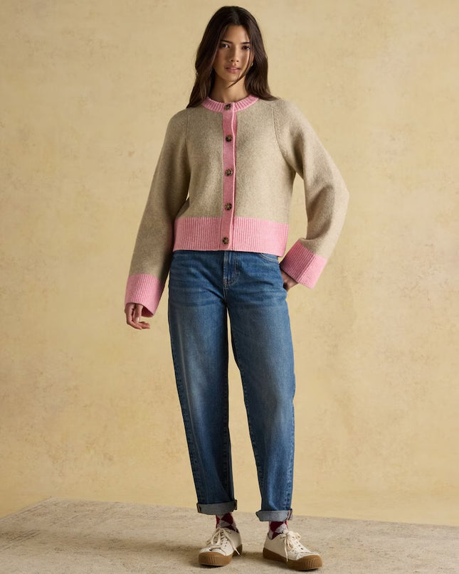 Joules Nora Knitted Cardigan - Oat/Pink