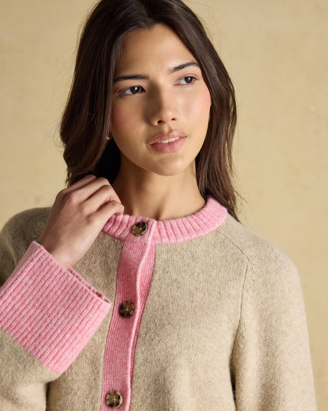 Joules Nora Knitted Cardigan - Oat/Pink