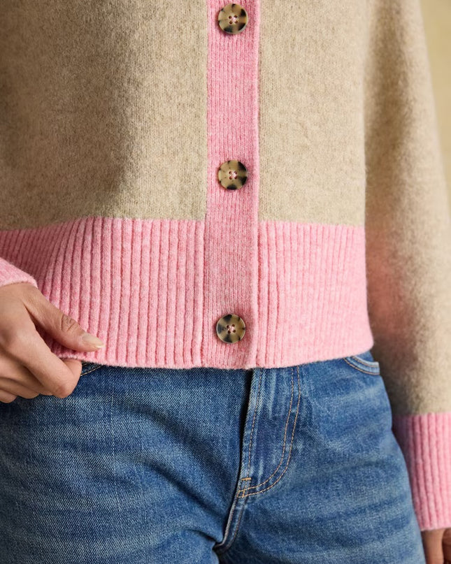 Joules Nora Knitted Cardigan - Oat/Pink