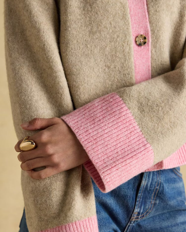 Joules Nora Knitted Cardigan - Oat/Pink