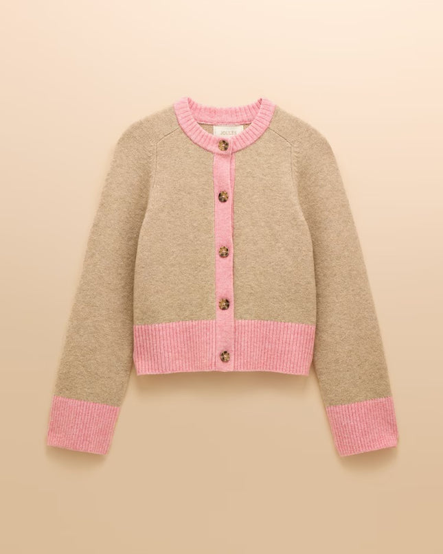 Joules Nora Knitted Cardigan - Oat/Pink