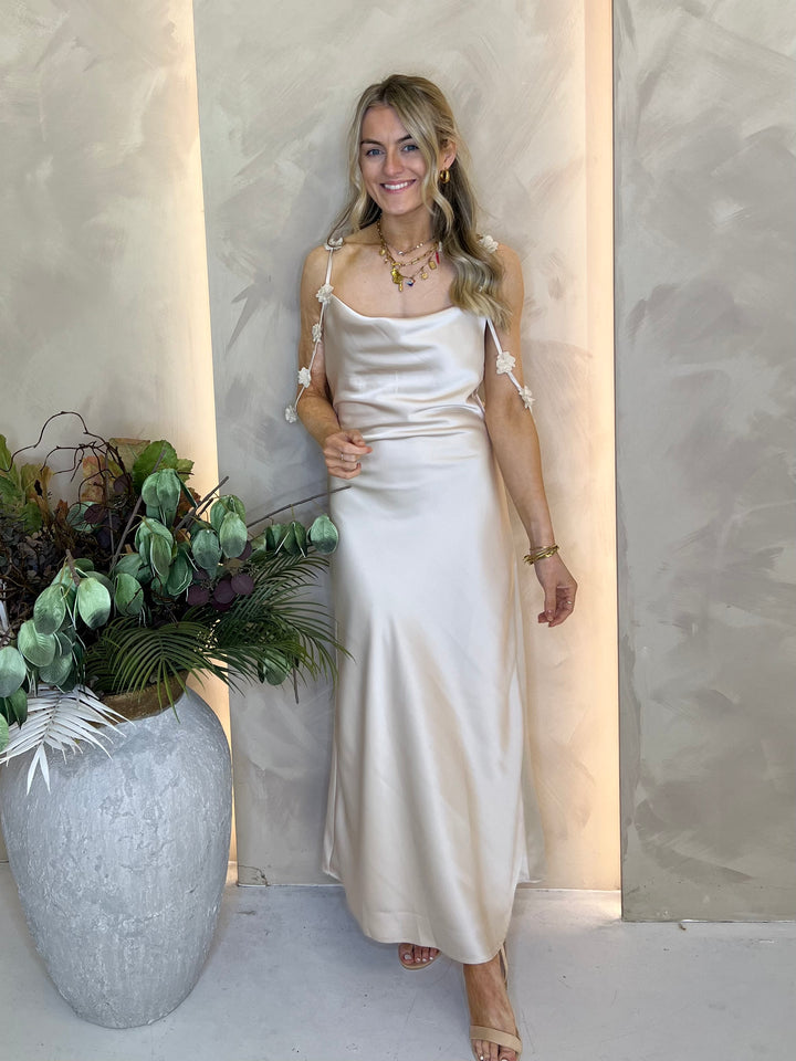 Petal Midi Slip Dress - Beige