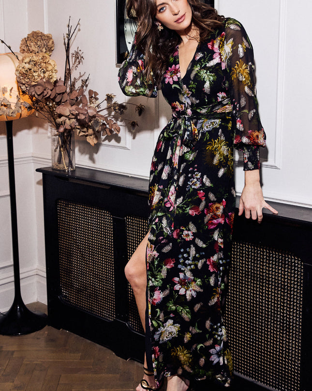 The Dara Button Down Maxi Dress - Black/Multi