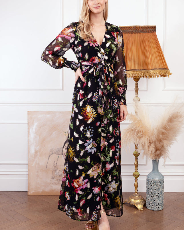 The Dara Button Down Maxi Dress - Black/Multi