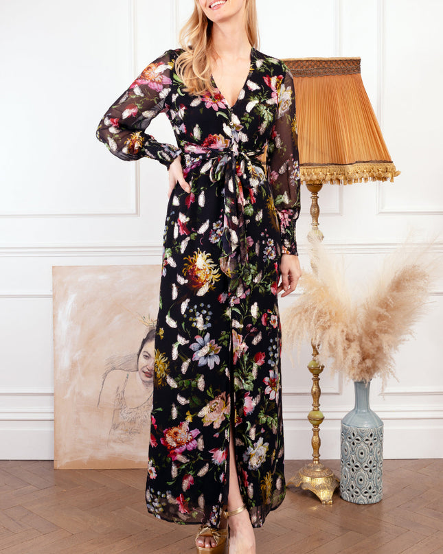 The Dara Button Down Maxi Dress - Black/Multi