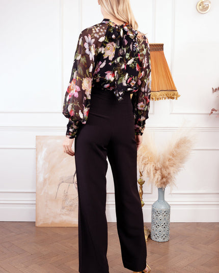 The Juni Mae Keyhole Neck Blouse - Black/Multi