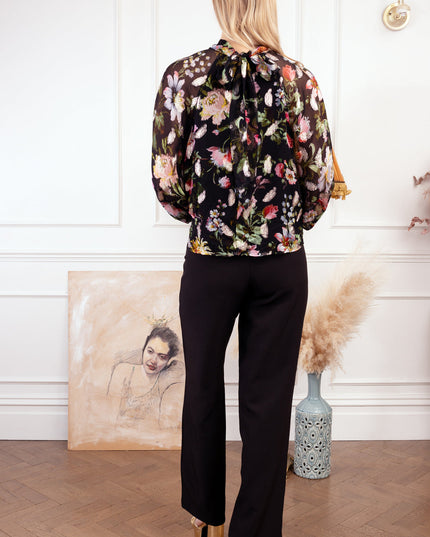 The Juni Mae Keyhole Neck Blouse - Black/Multi