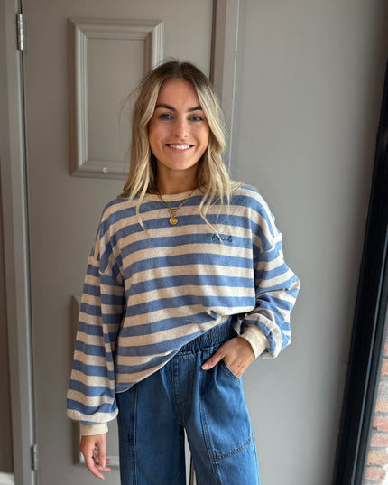 Stripe Towelling Sweatshirt - Blue