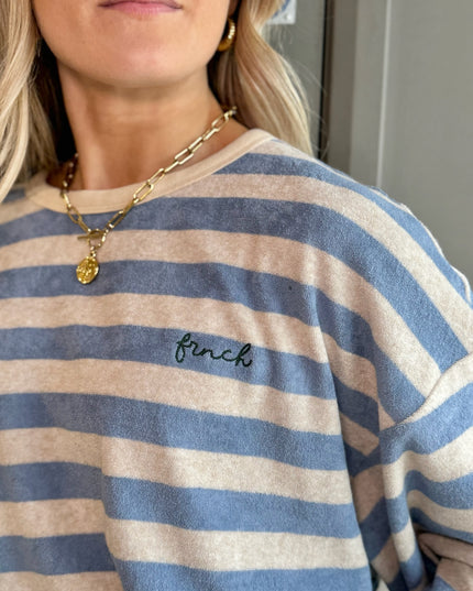 Stripe Towelling Sweatshirt - Blue