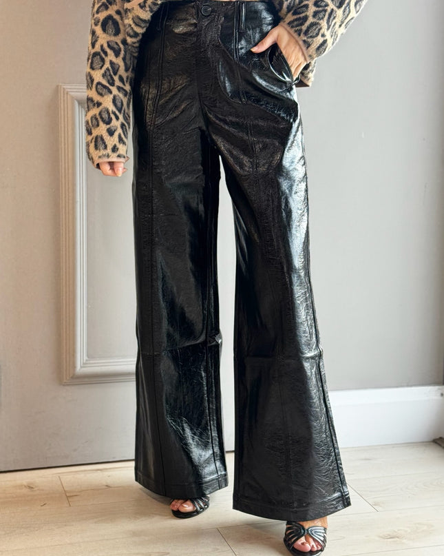 Pu Wide Leg Pants - Black