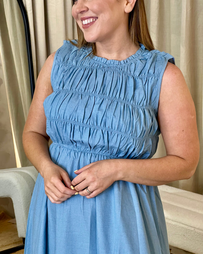 Light Denim Midi Dress - Light Wash