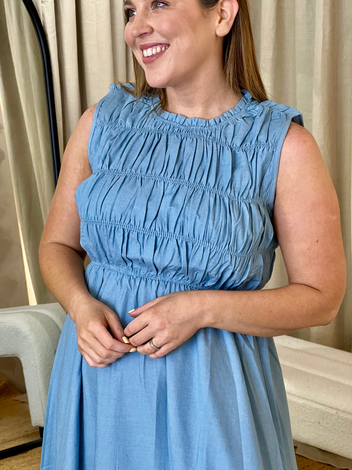 Light Denim Midi Dress - Light Wash