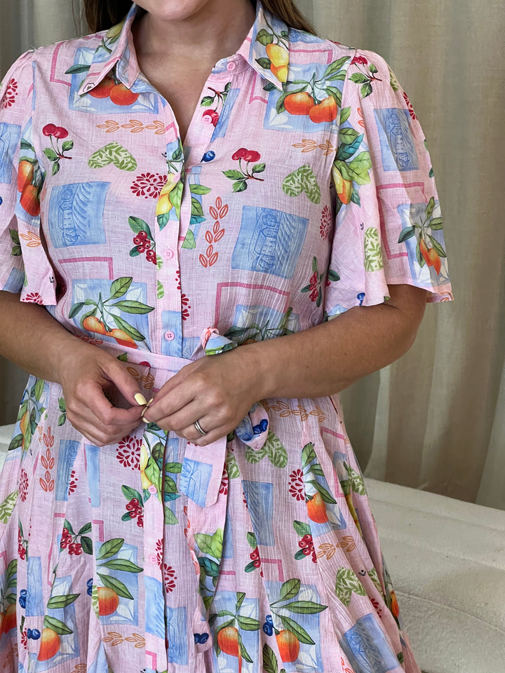 Positano Mini Shirt Dress - Pink Multi