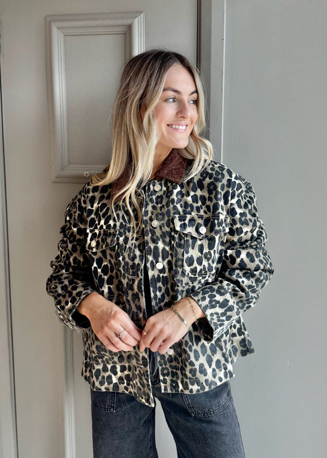 Cord Collar Barn Jacket - Leopard
