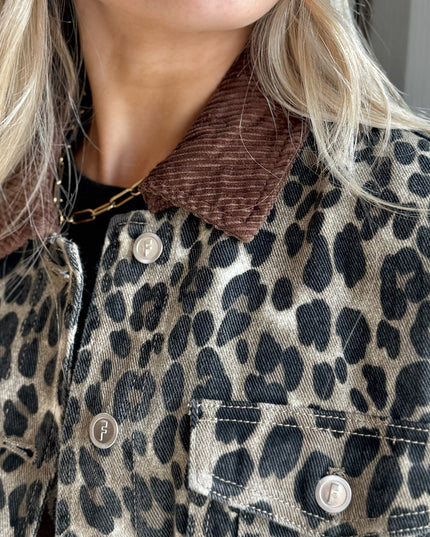 Cord Collar Barn Jacket - Leopard